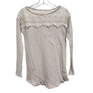 Vanilla Bay Womens Top Small Oatmeal Lace Brushed Knit Long Sleeve Fairy Neutral